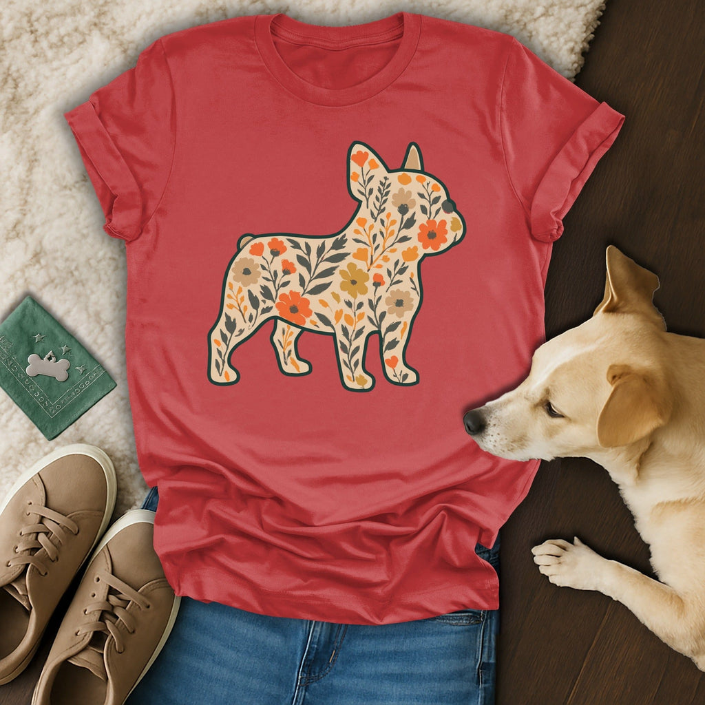Floral French Bulldog Graphic Design T-Shirt