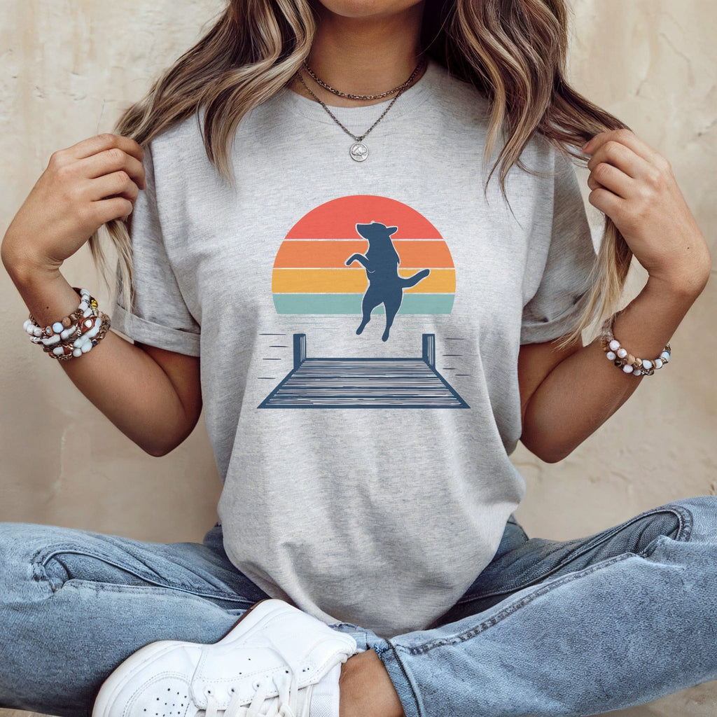 Cute Retro Dog Jumping on Dock Graphic T-Shirt