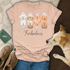 Four dogs in spa masks relax in a tub, with "Furbulous" text.