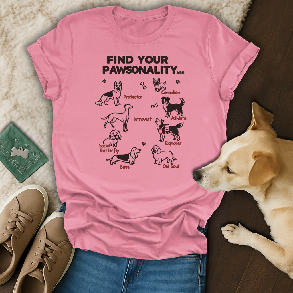 Find Your Paws-onality Pink Shirt Typography Design