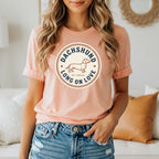 Peach t-shirt with "Dachshund Long On Love Est. Forever" text and dachshund graphic.