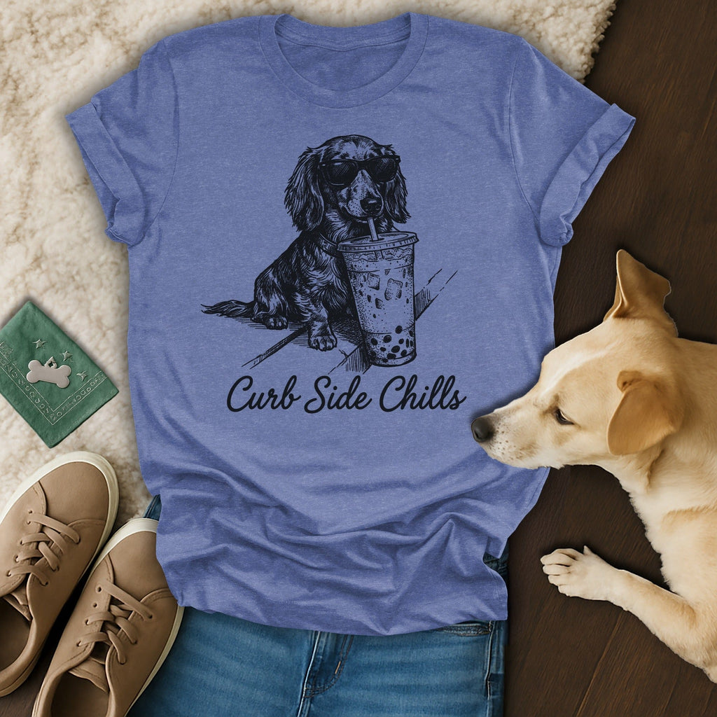 Cool Dachshund Sunglasses Boba Tea Curb Side Chills product type
dog
dachshund
puppy
sunglasses
boba tea
bubble tea
curb side chills
cool dog
chill vibes
pet graphic
animal print
dog lover
funny dog
cute dog
graphic tee
blue shirt
summer style
unique design
pet owner gift
animal lover