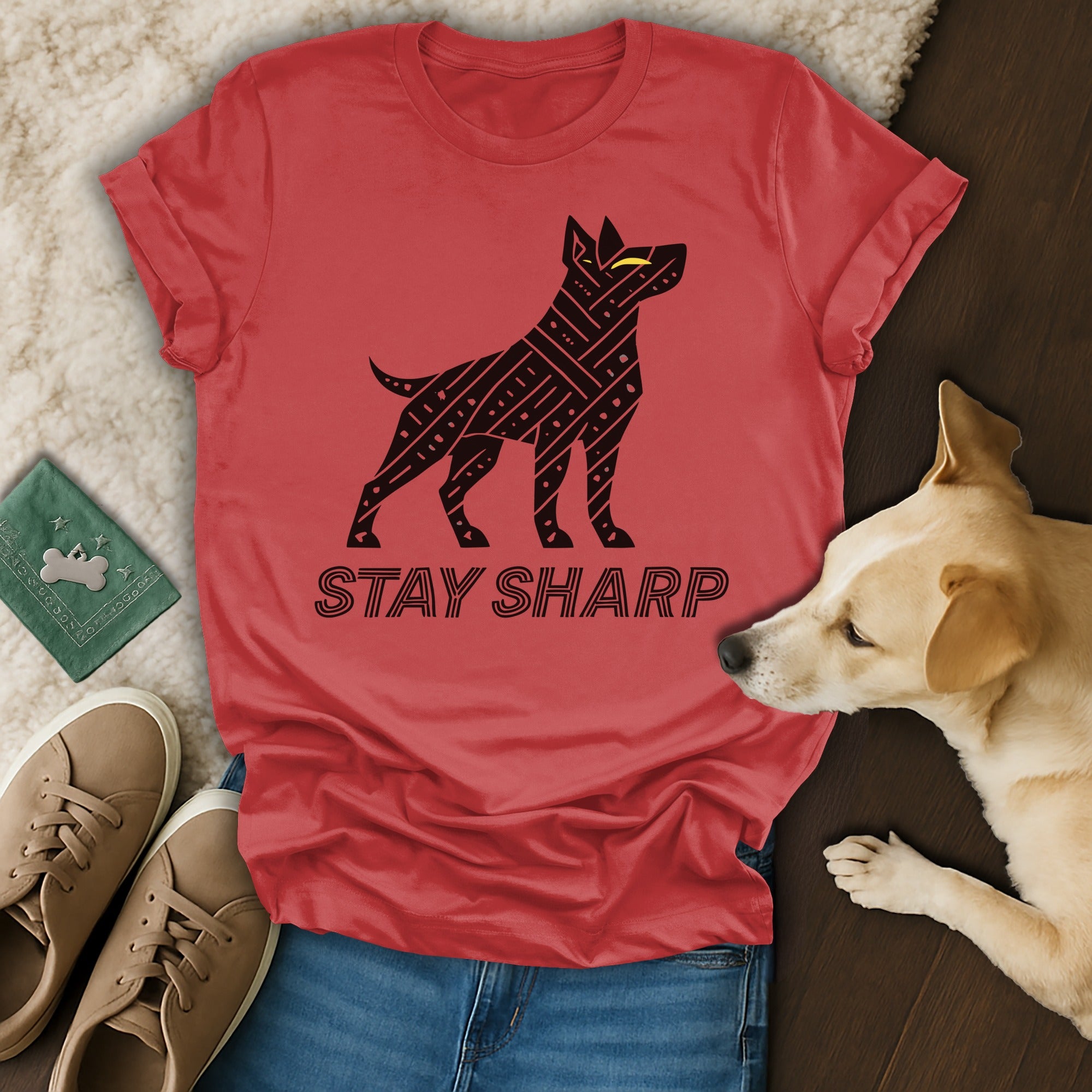 Stay Sharp Dog Graphic Print T-shirt for Sale