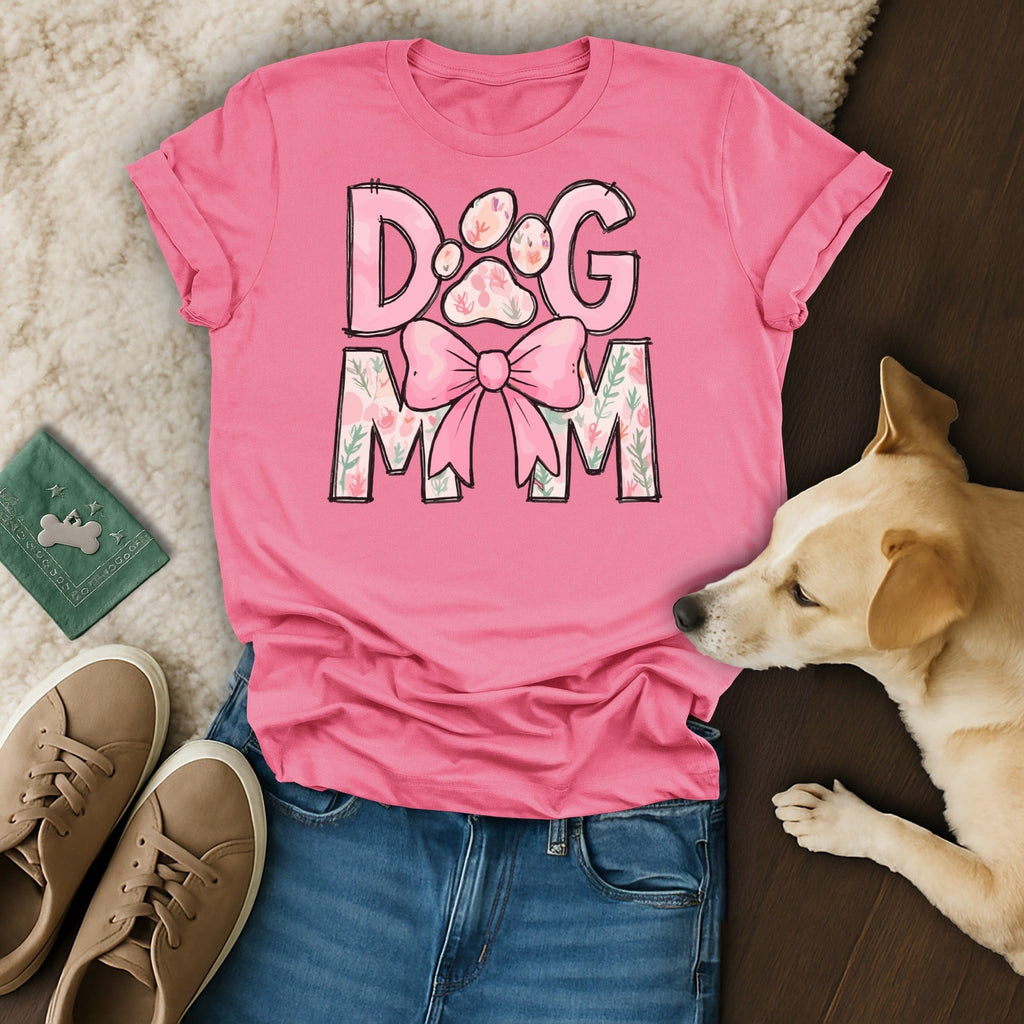 Cute Pink Dog Mom Graphic Tee Casual Shirt