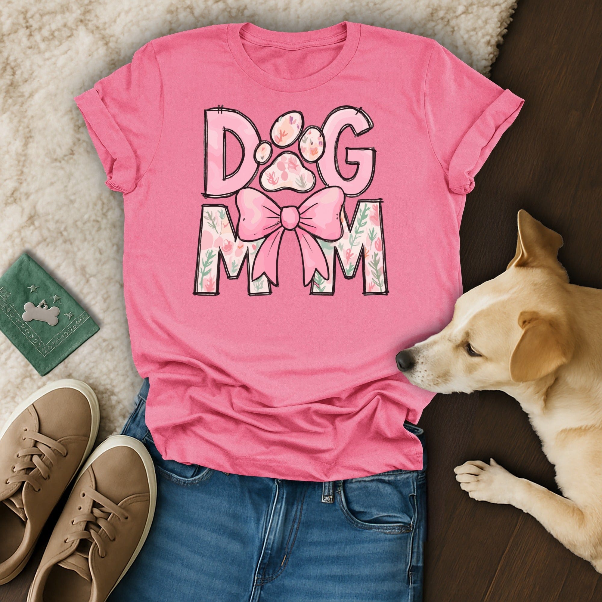 Cute Pink Dog Mom Graphic Tee Casual Shirt
