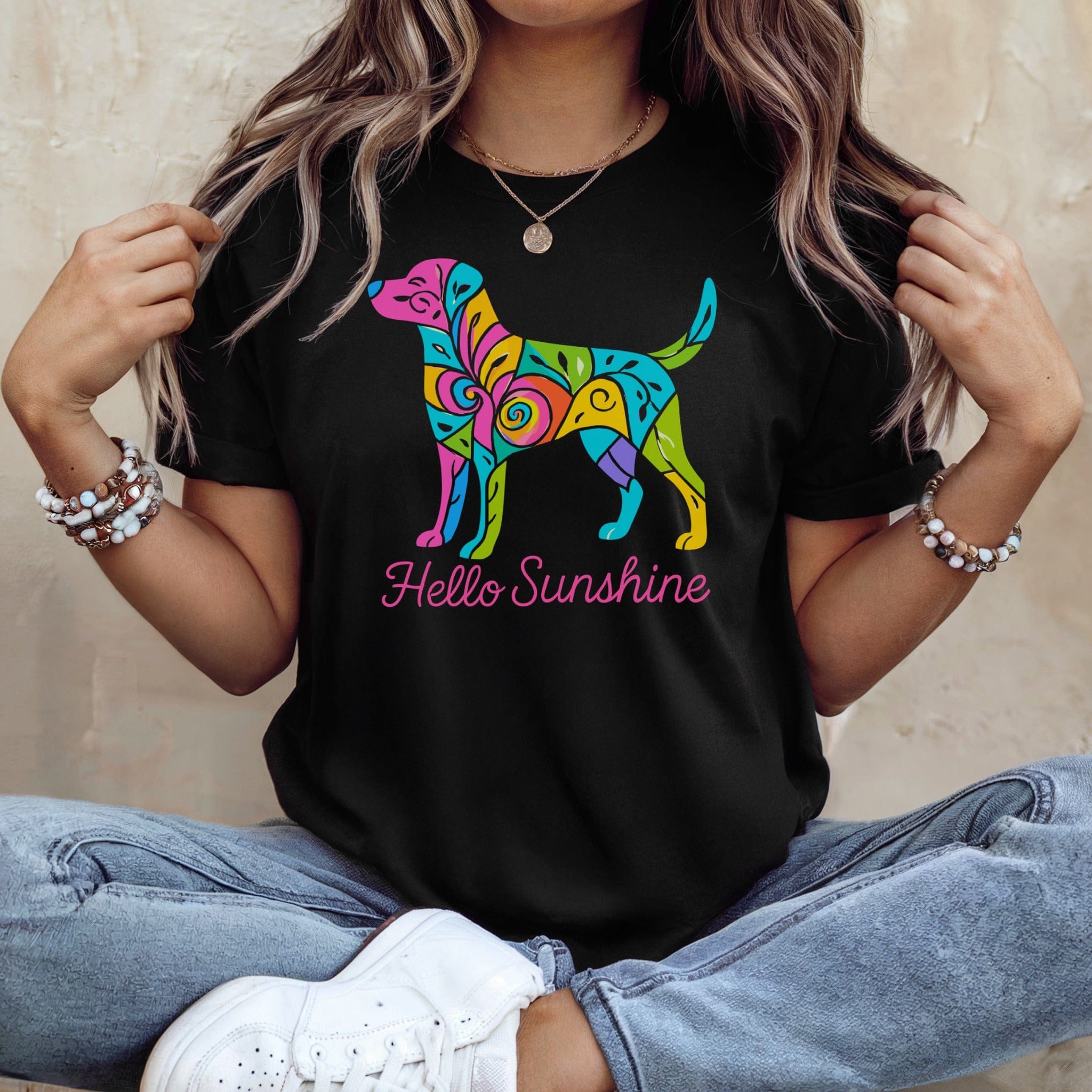 Colorful Dog Design Hello Sunshine Graphic T-shirt