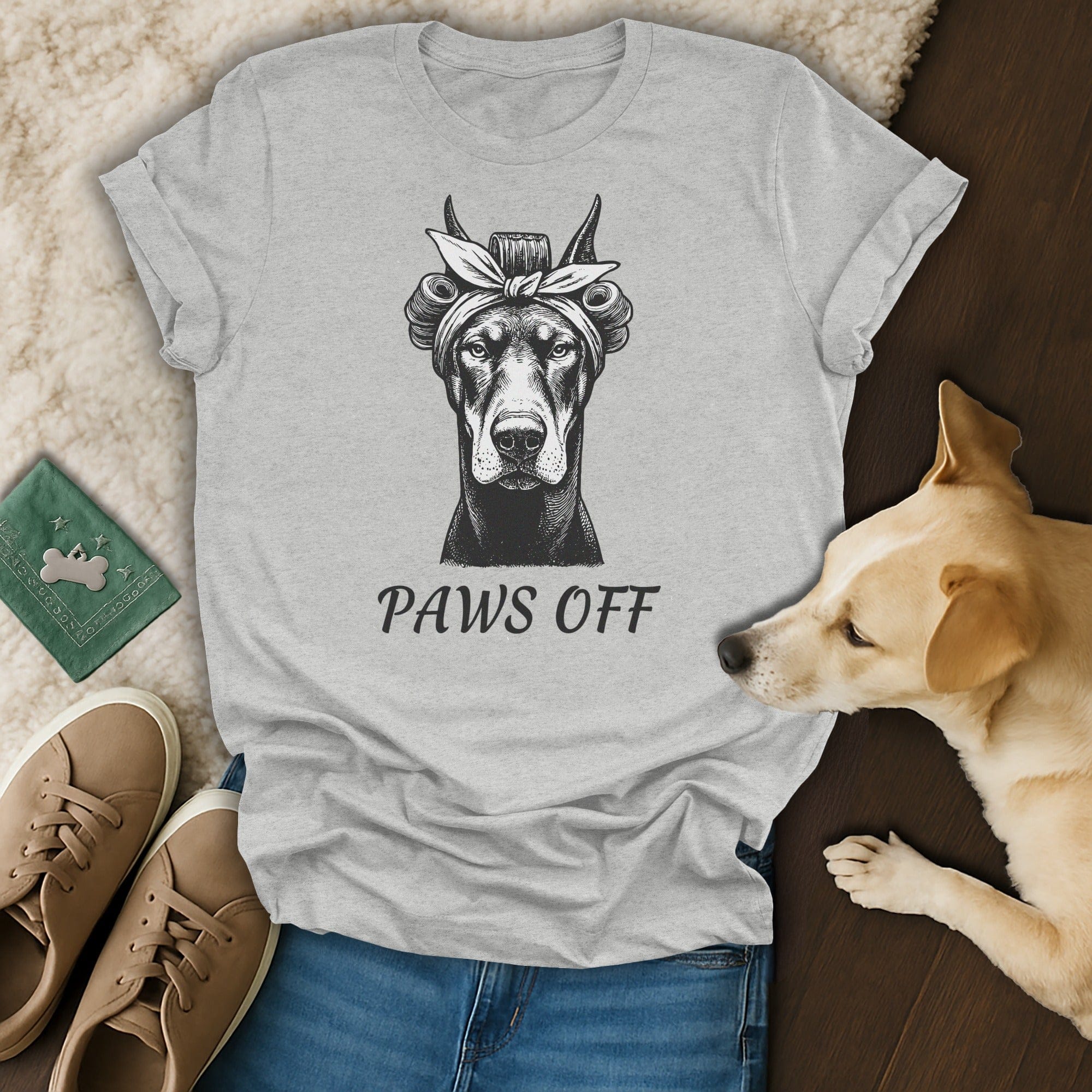Paws Off Dog Graphic with Hair Rollers T-Shirt