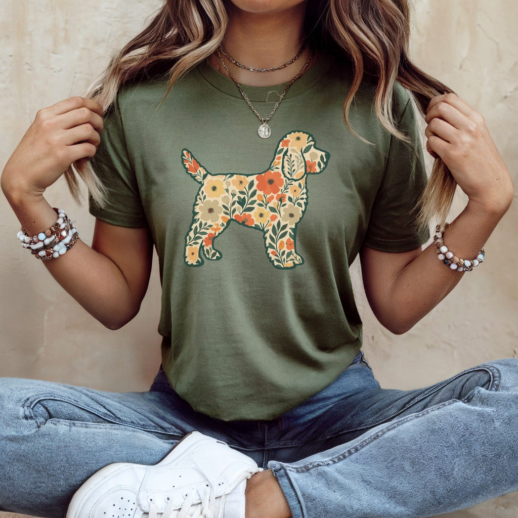 Floral Pattern Dog Graphic Tee Casual Wear Shirt