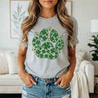 Cute Green Paw and Shamrock Graphic T-Shirt