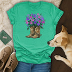 Cowboy boots with a bouquet of colorful paw prints.