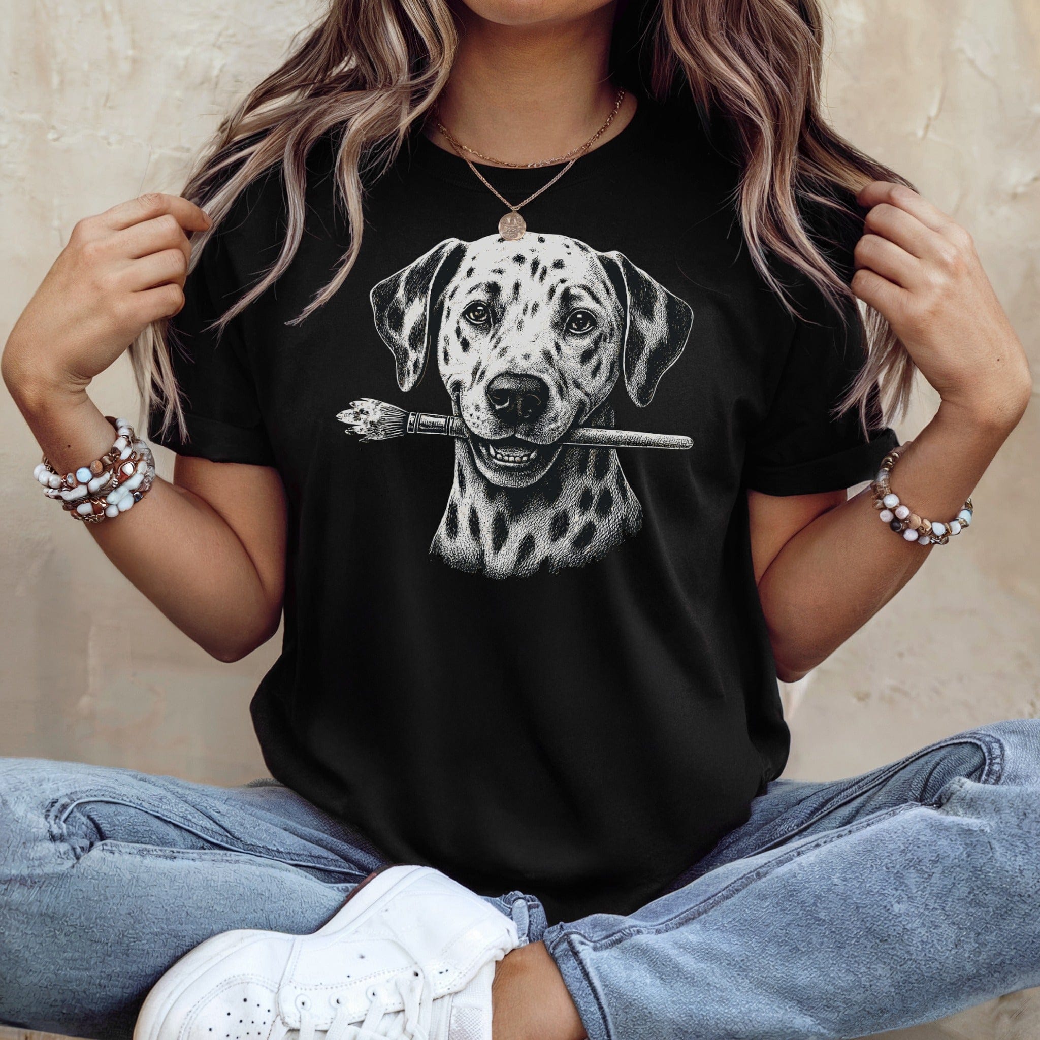 Dalmatian Dog With Paintbrush Graphic T-Shirt