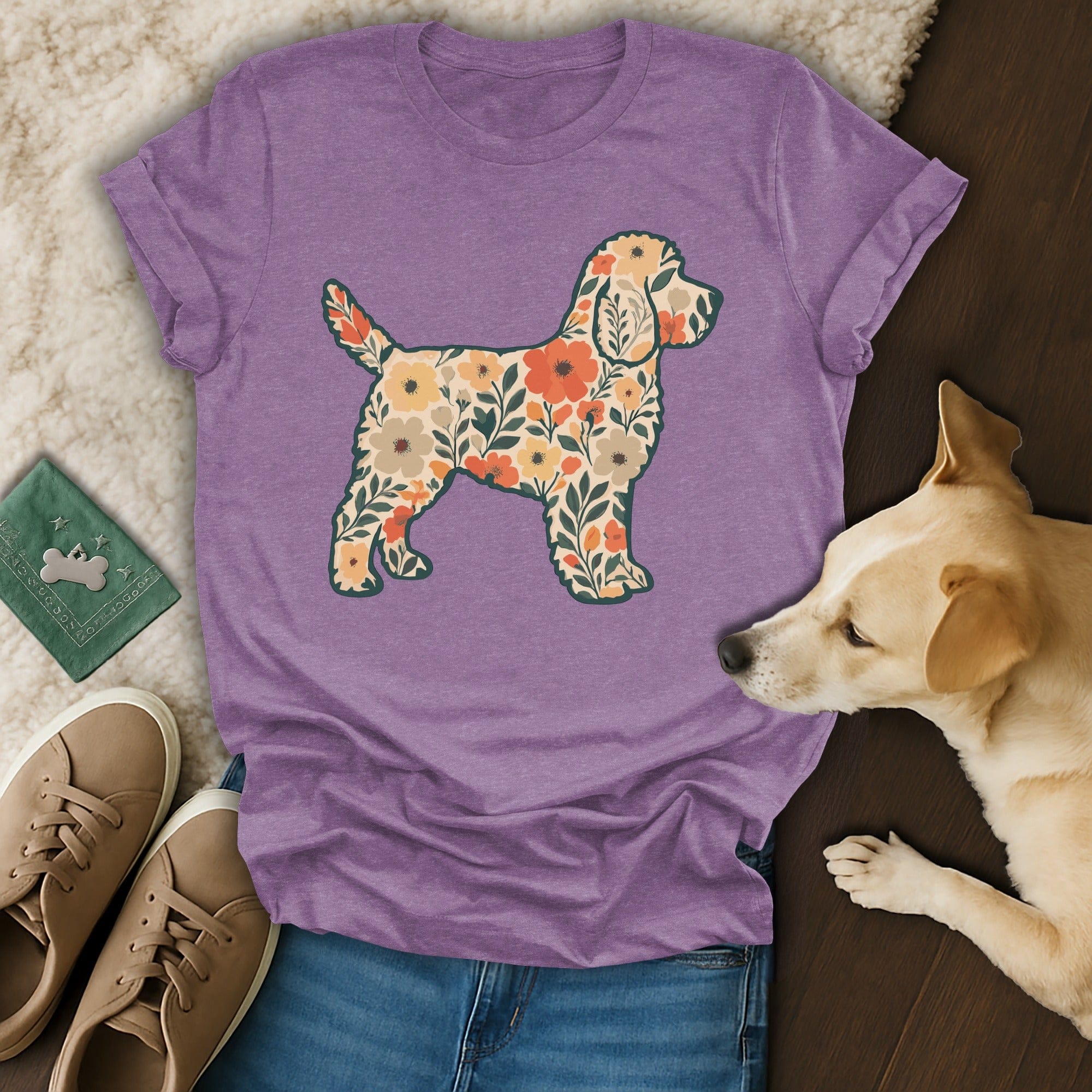 Floral Dog Graphic Purple T-Shirt Perfect Gift Idea