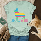 Small Wins Colorful Corgi Dog Themed T-Shirt