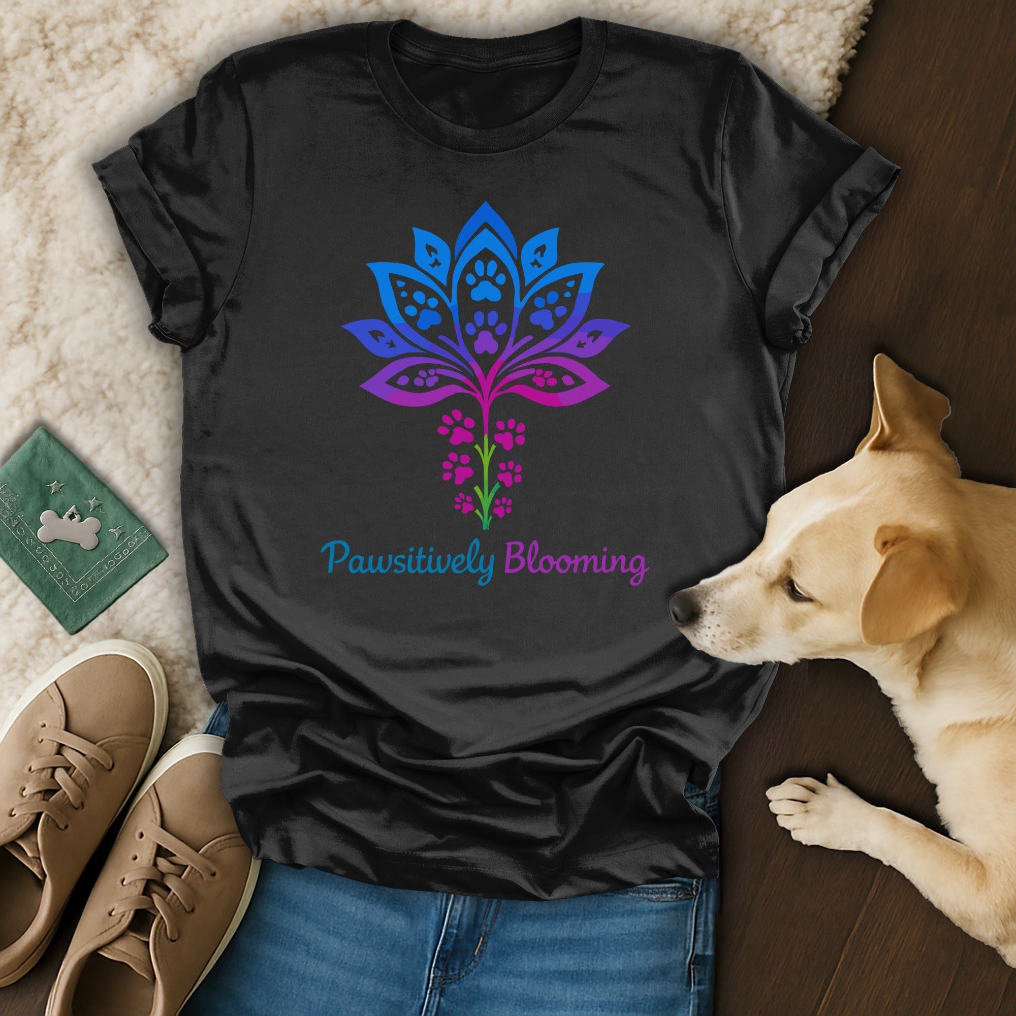 Pawsitively Blooming T-Shirt with Vibrant Floral Paw Design