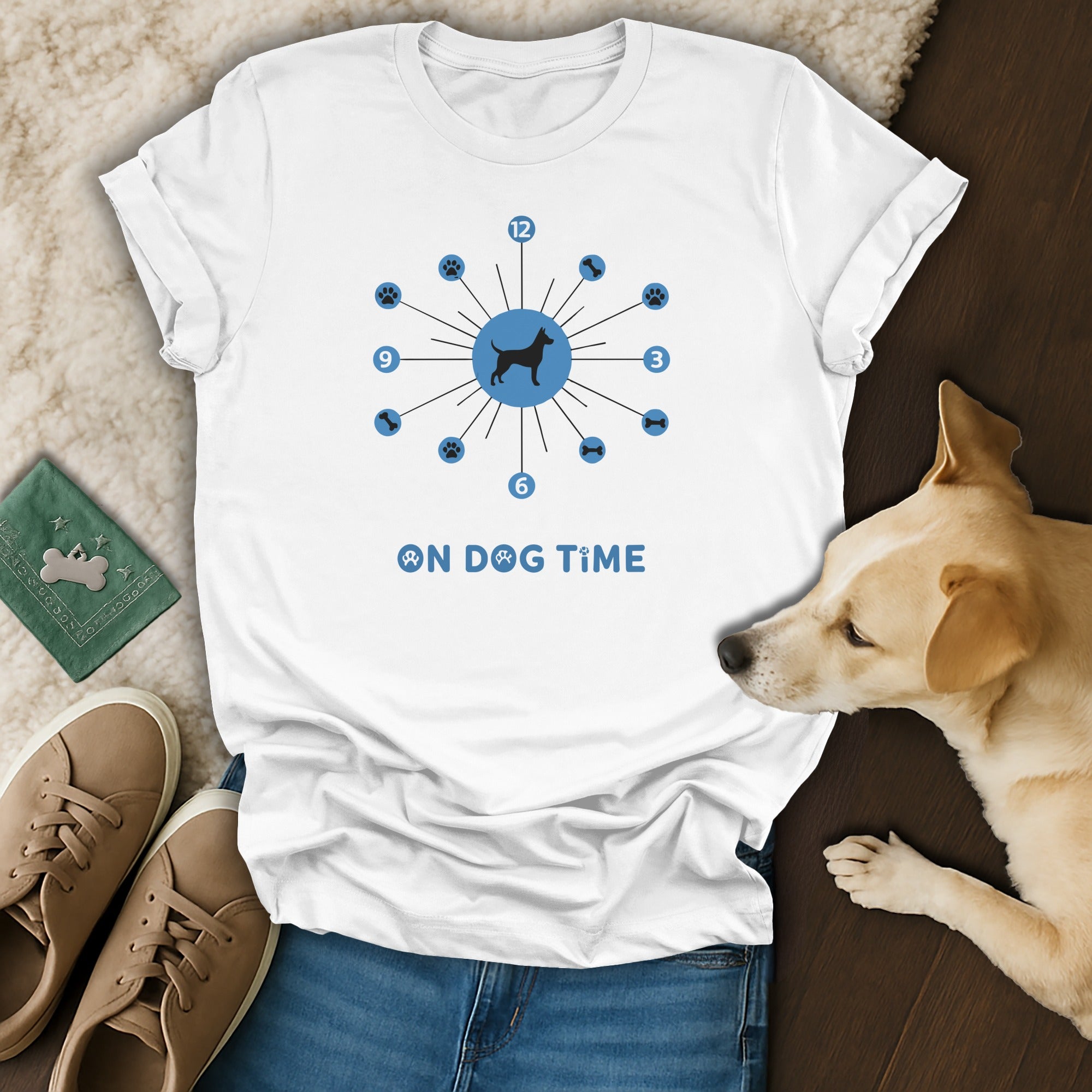 On Dog Time Clock Design Unisex Graphic T-Shirt