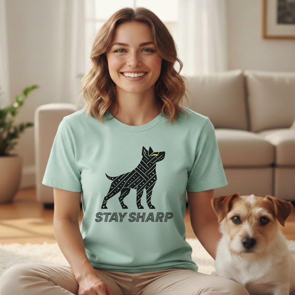 Stay Sharp Dog Graphic Tee Casual Comfortable T-Shirt