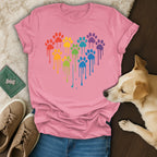 Colorful Dripping Paw Prints Heart Design T-shirt