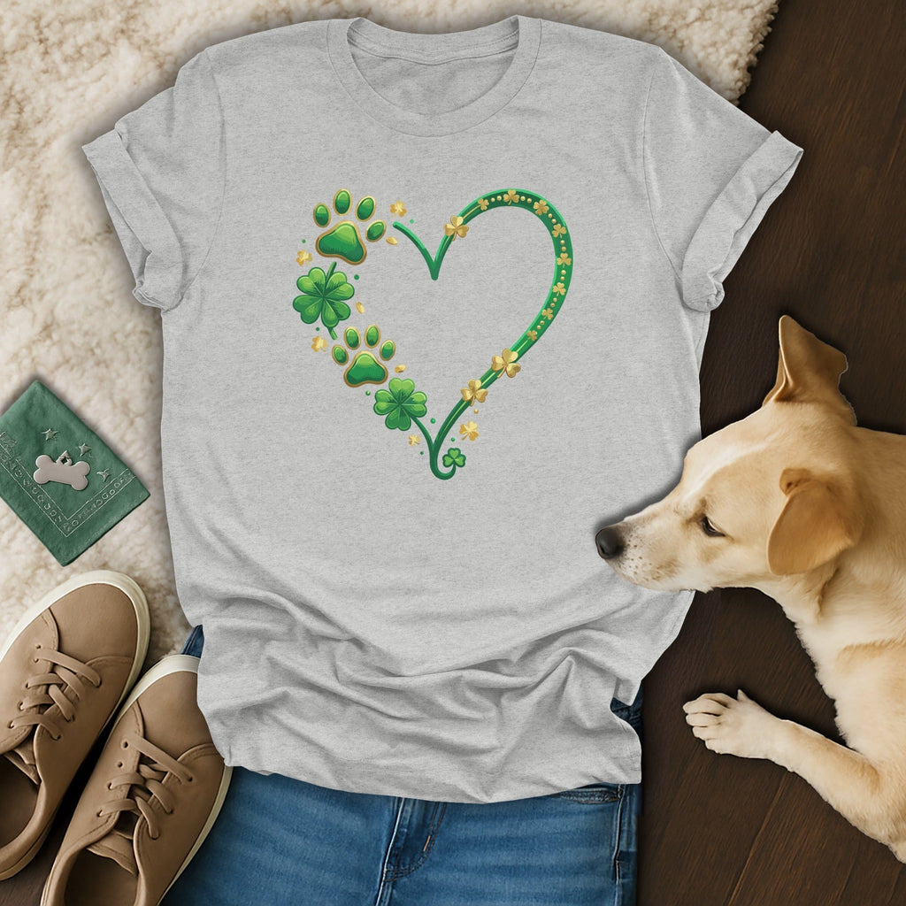 Heart Shaped Clover and Paw Print Design T-shirt