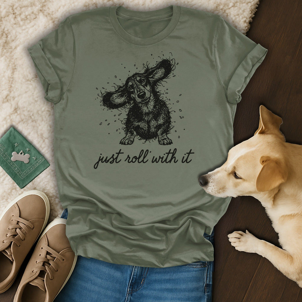 Just Roll With It Dog Graphic T-shirt Casual Tee