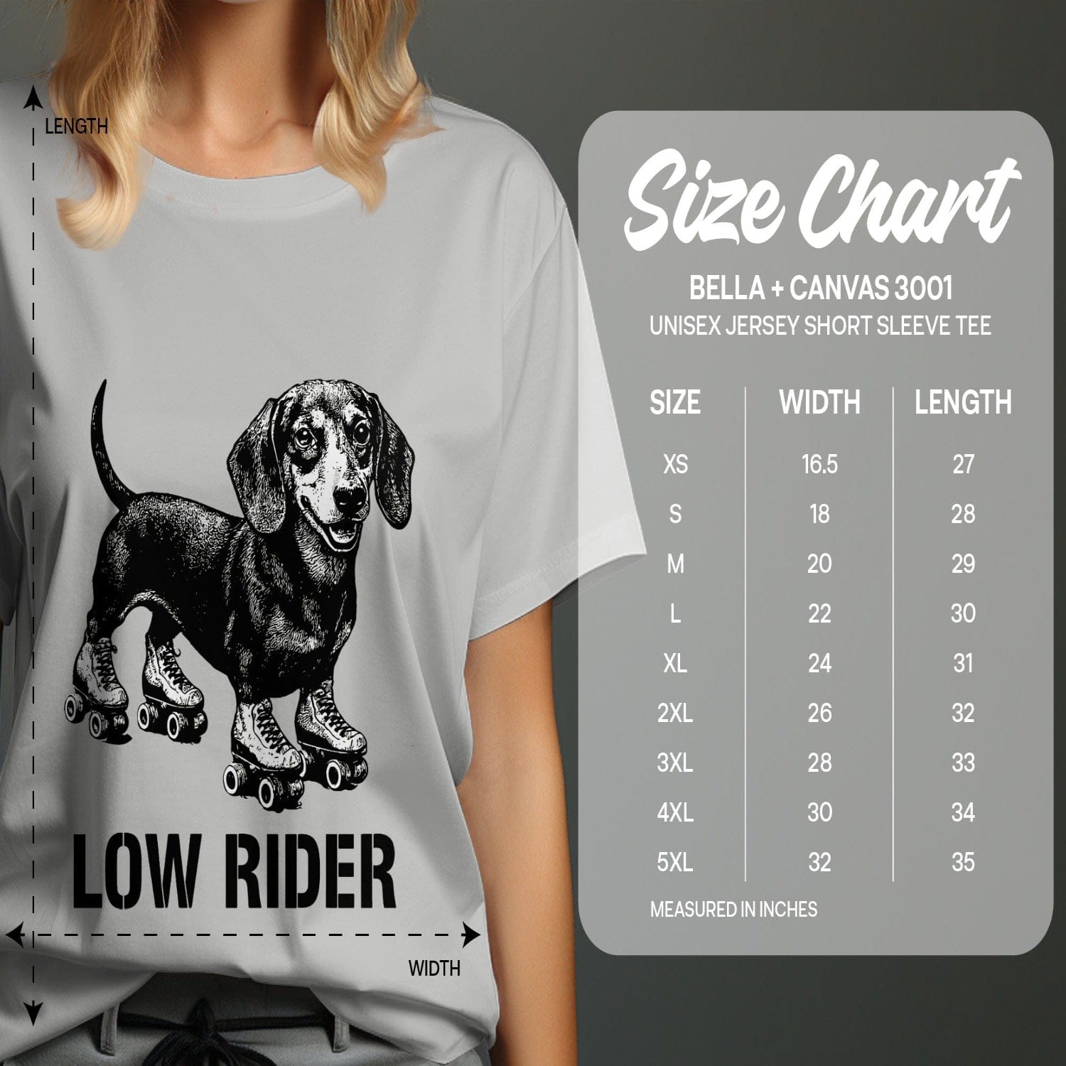 Low Rider Dachshund on Roller Skates Graphic Tee