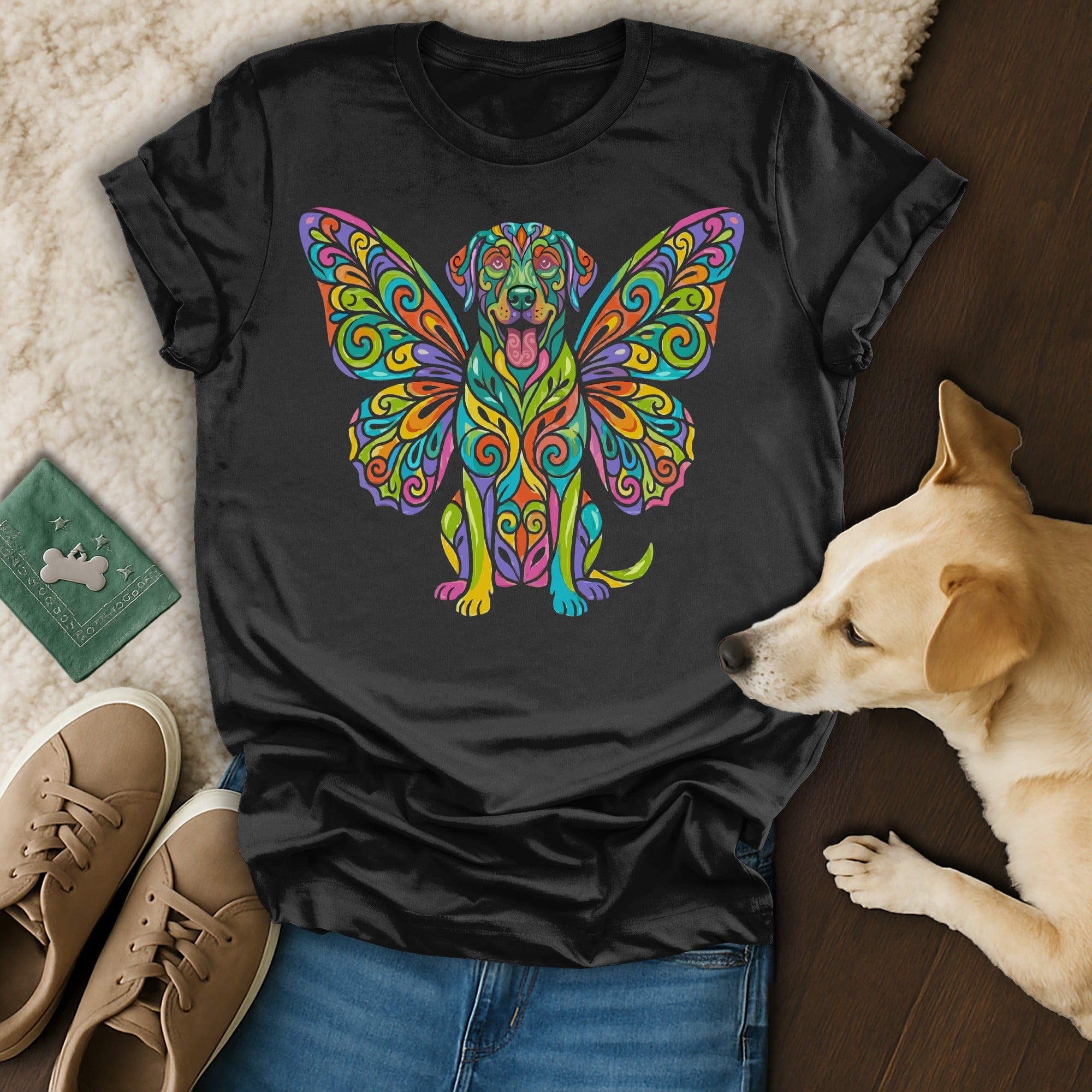 Vibrant Butterfly Winged Dog Design product type
Dog design, Butterfly wings, Colorful art, Psychedelic dog, Animal graphic, Fantasy creature, Vibrant print, Pet lover, Unique design, Artistic dog, Mythical dog, Rainbow colors, Cool design, Dog artwork, Nature inspired, Whimsical dog, Graphic tee, Abstract animal, Fun design, Creative art
