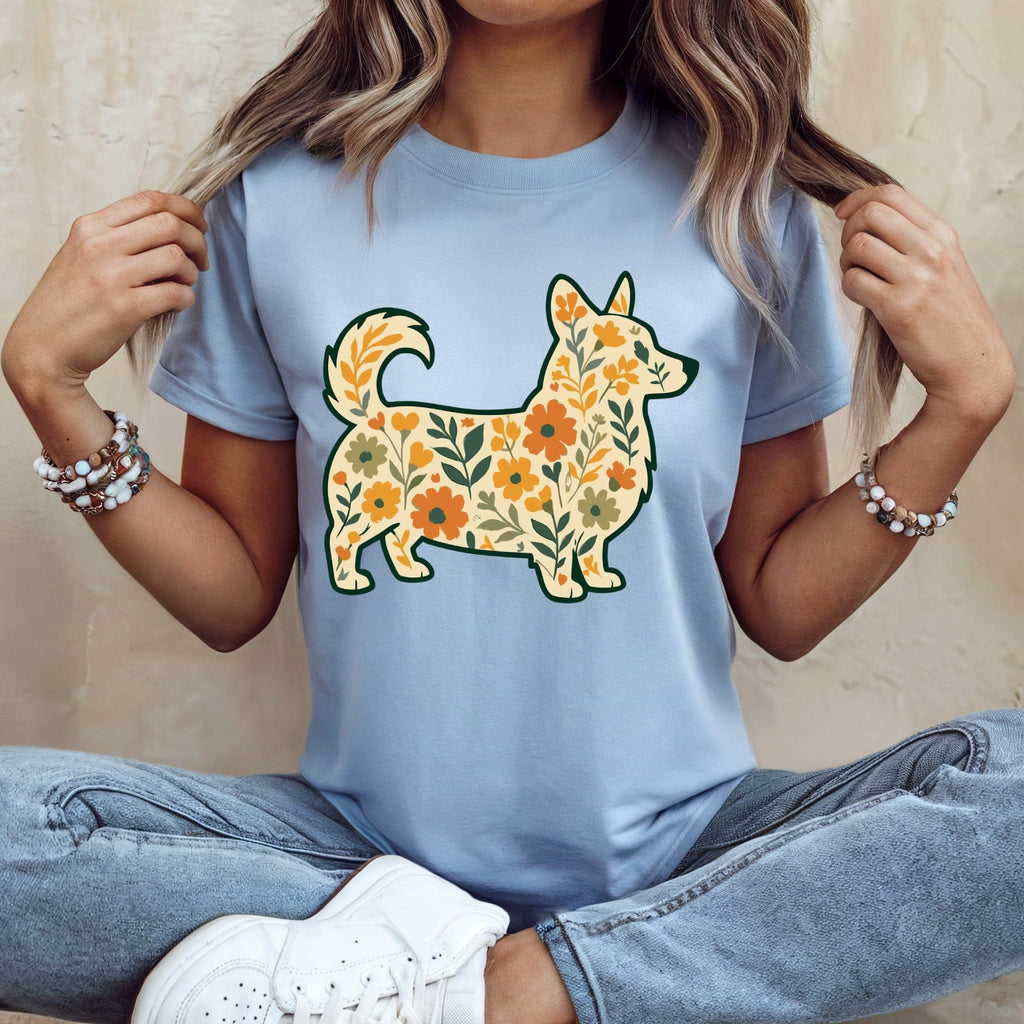 Floral Pattern Corgi Graphic Tee for Dog Lovers