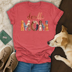 Red t-shirt with watercolor doodles forming the word MOM and "doodle" text.