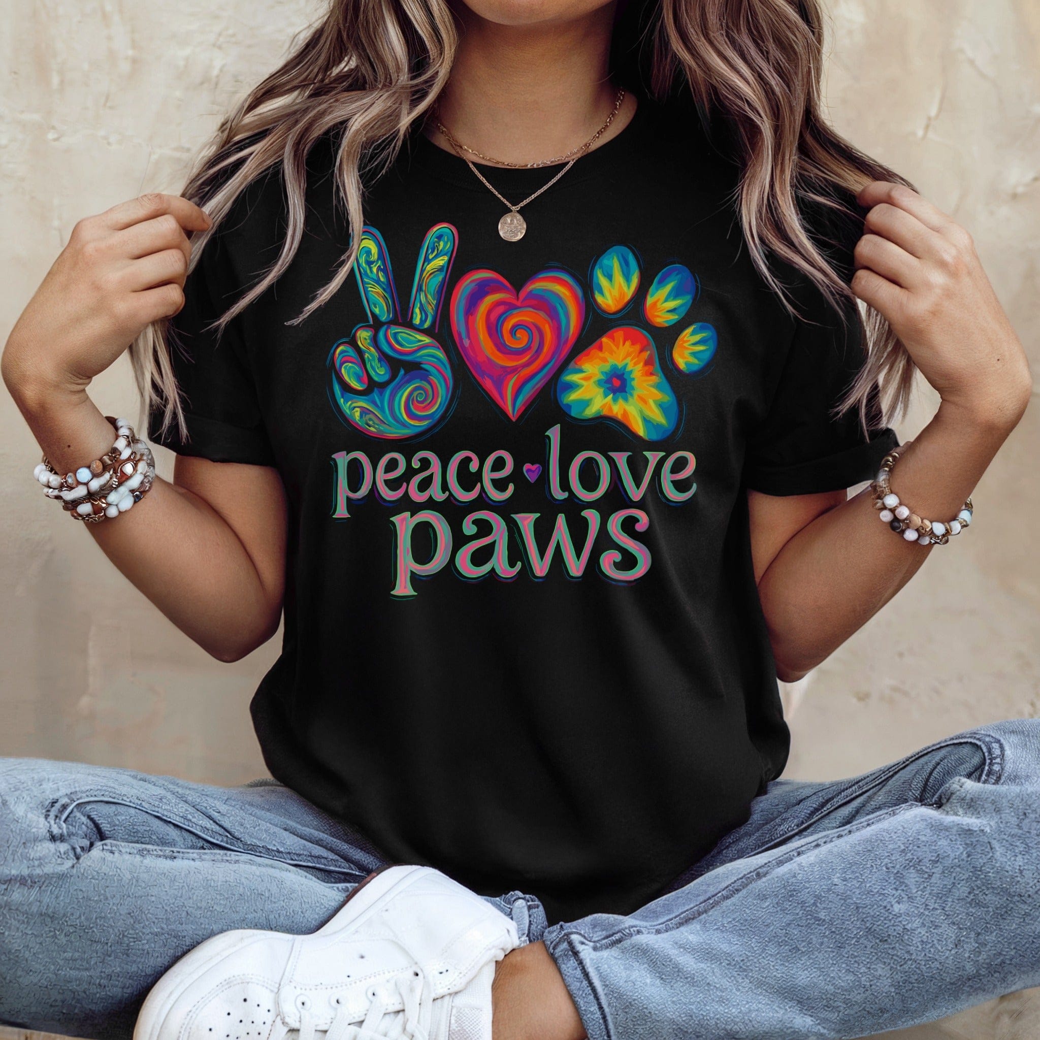 Vibrant Peace Love Paws Tie Dye Black Graphic product type