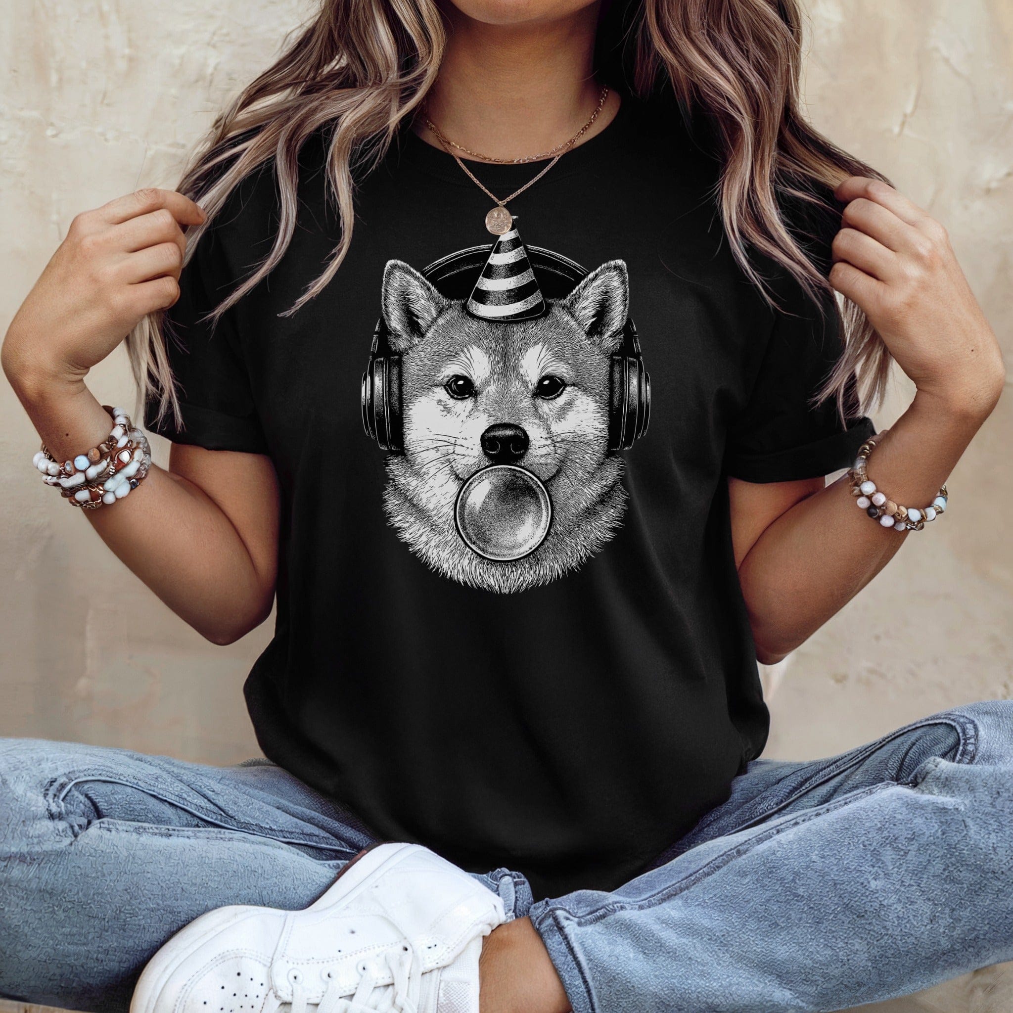 Party Dog Wearing Headphones Graphic T-Shirt