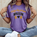 Purple t-shirt with "crazy dog person & proud" text and paw prints.