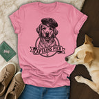 Pink t-shirt with dog wearing a captain's hat and "Captains Pick" text.