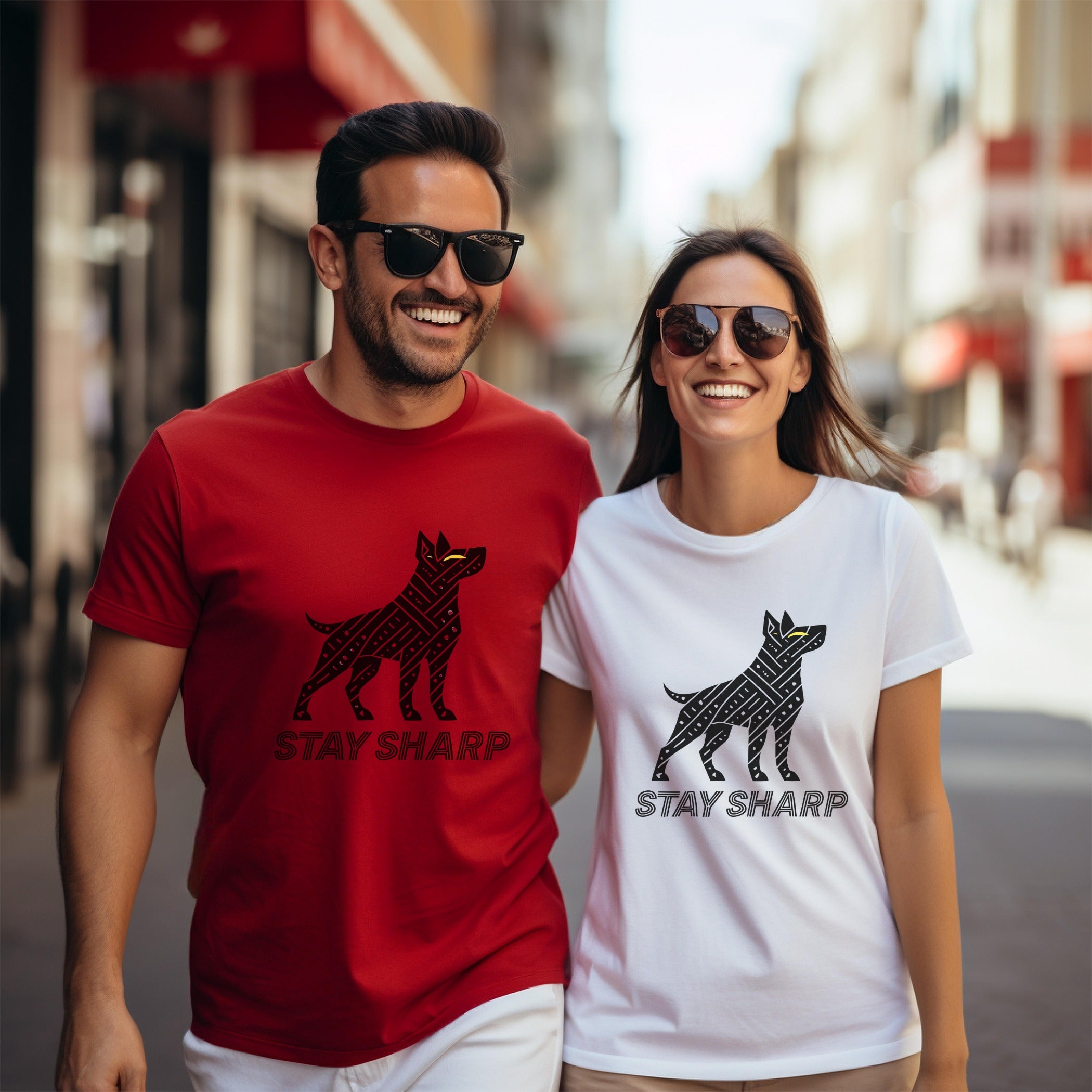 Stay Sharp Graphic Dog Design Casual T-shirt