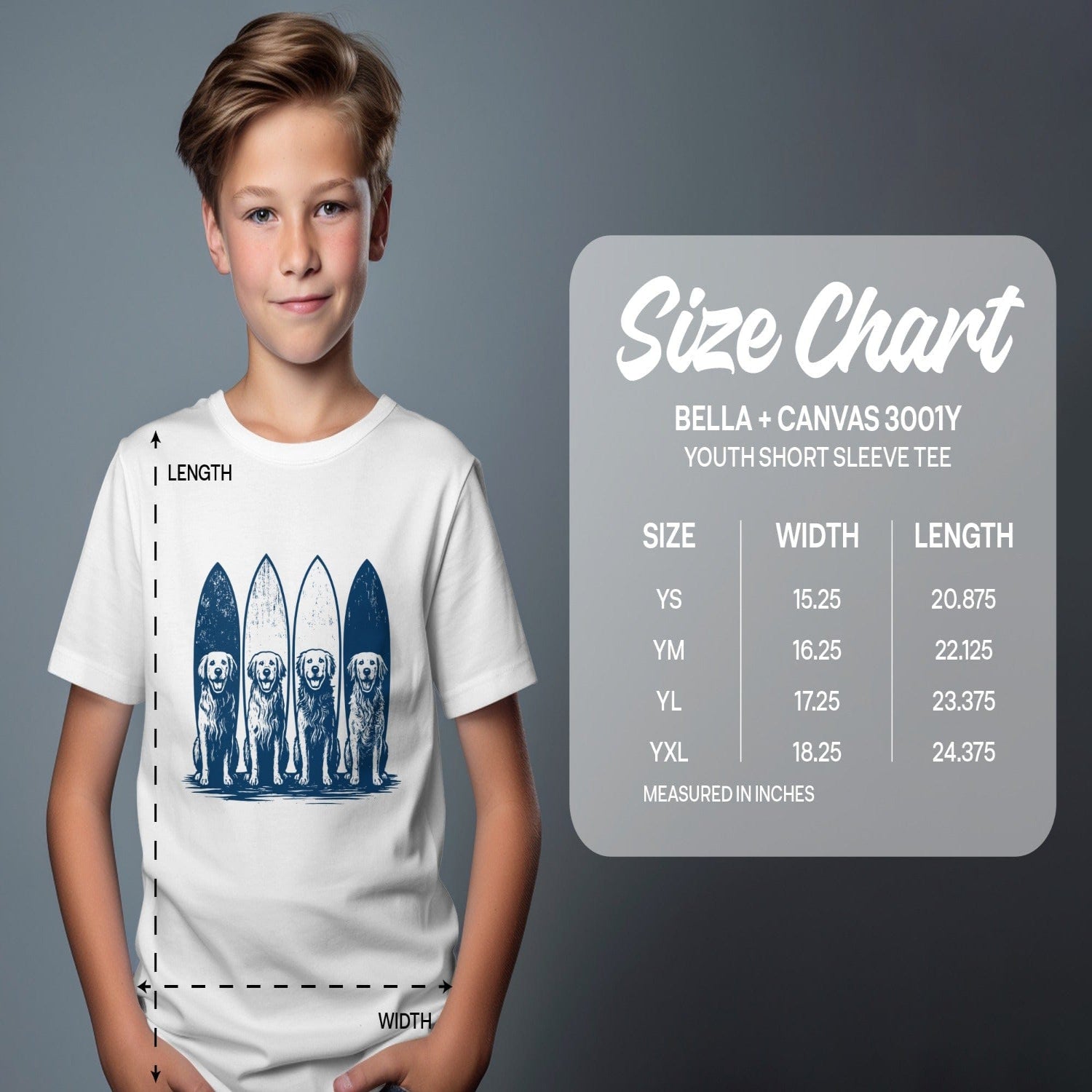 Youth Short Sleeve Tee with Surfing Dogs Design