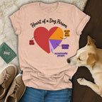 T-shirt with "Heart of a Dog Person" text and pie chart graphic about dogs.