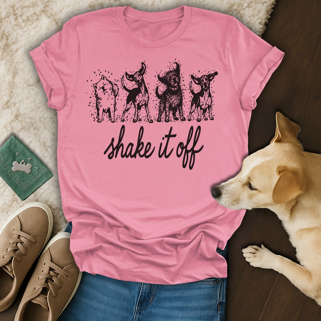 Shake It Off Cute Dog Printed Pink T-Shirt