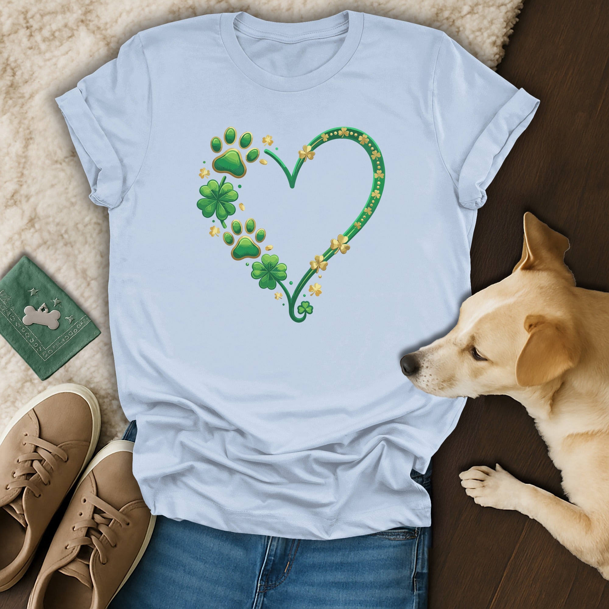 Lucky Paw Print Heart Design Short Sleeve Shirt