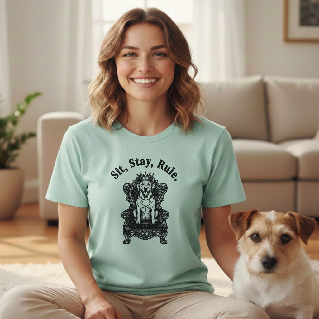 Sit Stay Rule Dog Throne Graphic T-Shirt