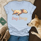 Light blue t-shirt with a dog and "Easy Breezy" text.