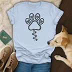 Light blue t-shirt with a paw print made of hearts and small paw prints.