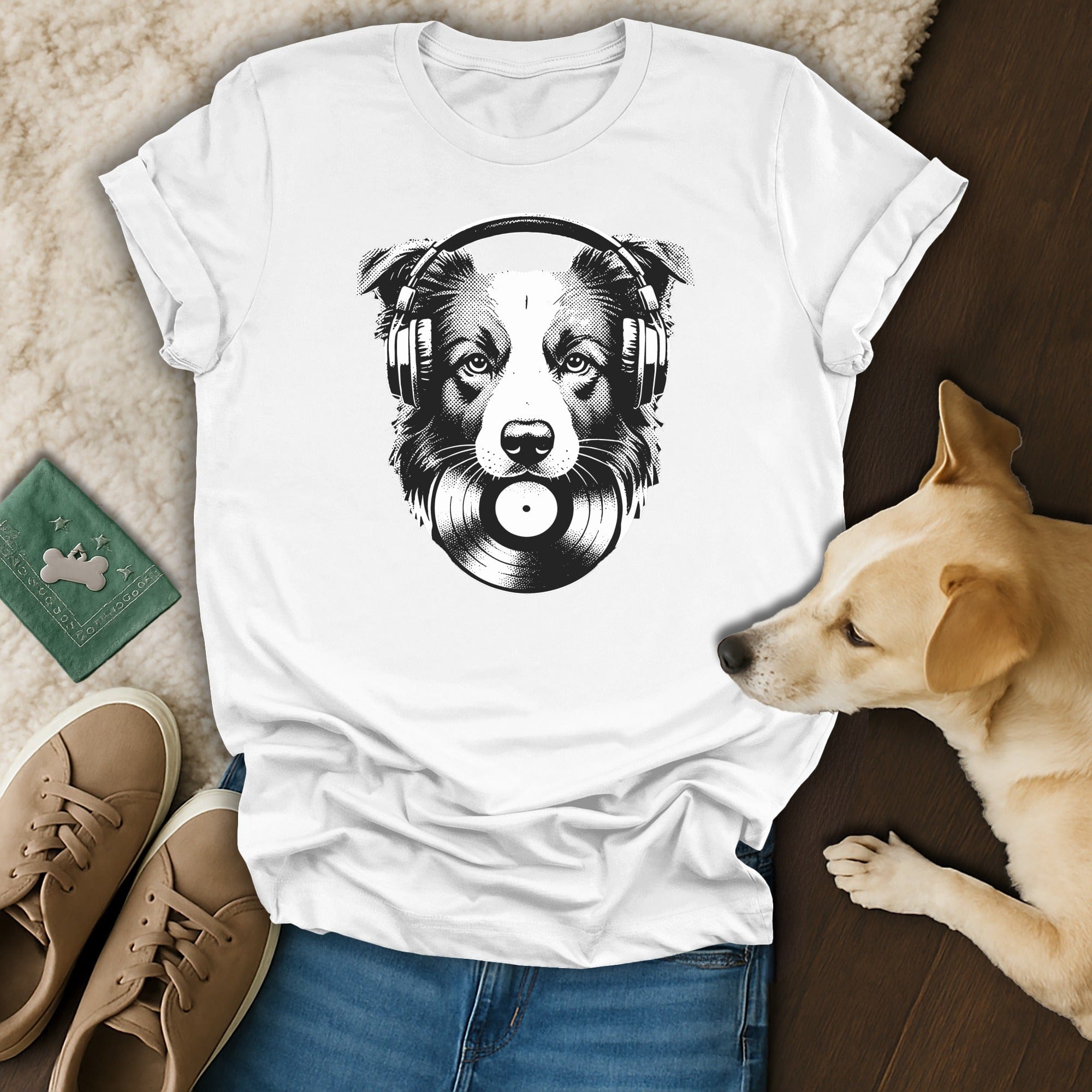 Music Loving Dog with Headphones Illustration T-Shirt
