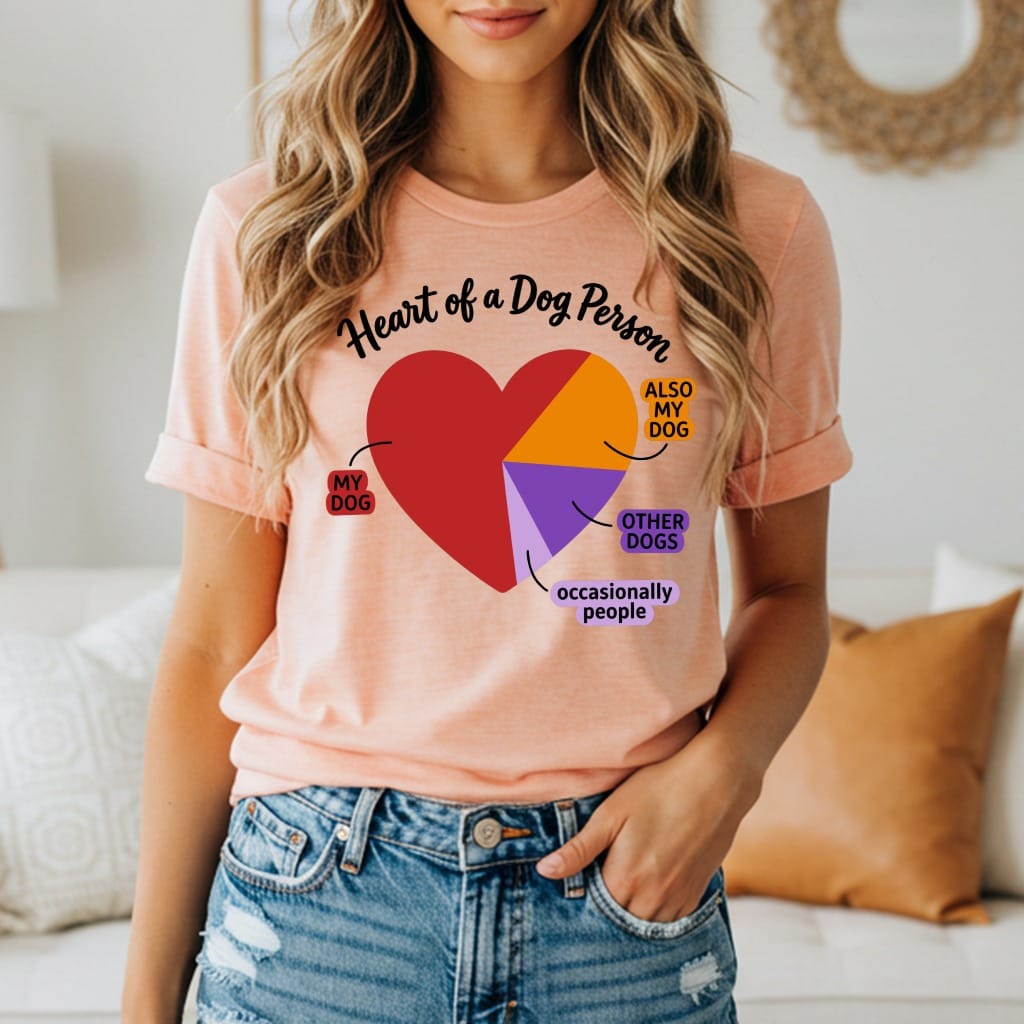 Shirt with a pie chart on a heart labeled "Heart of a Dog Person"