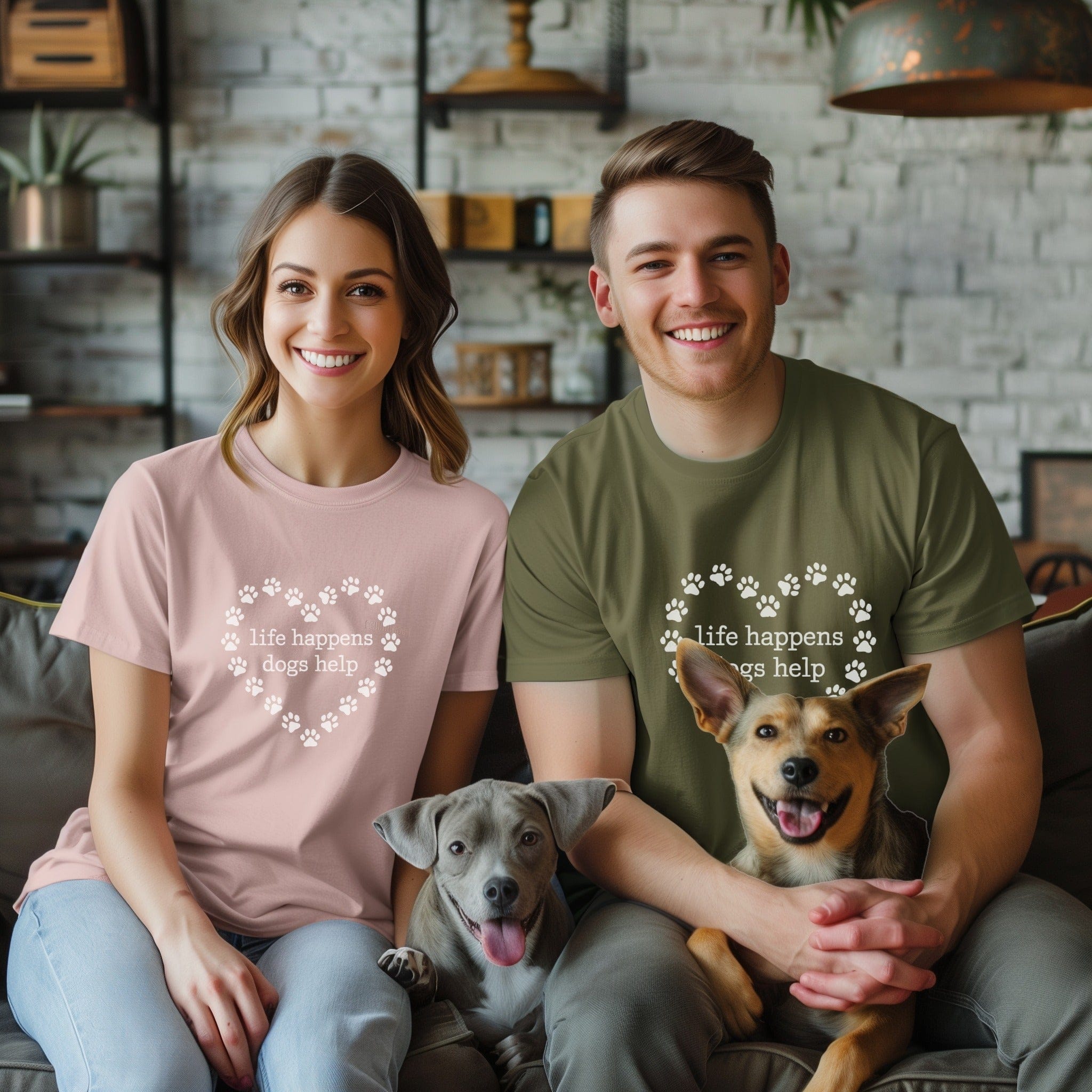 Life Happens Dogs Help Paw Print Heart T-Shirt