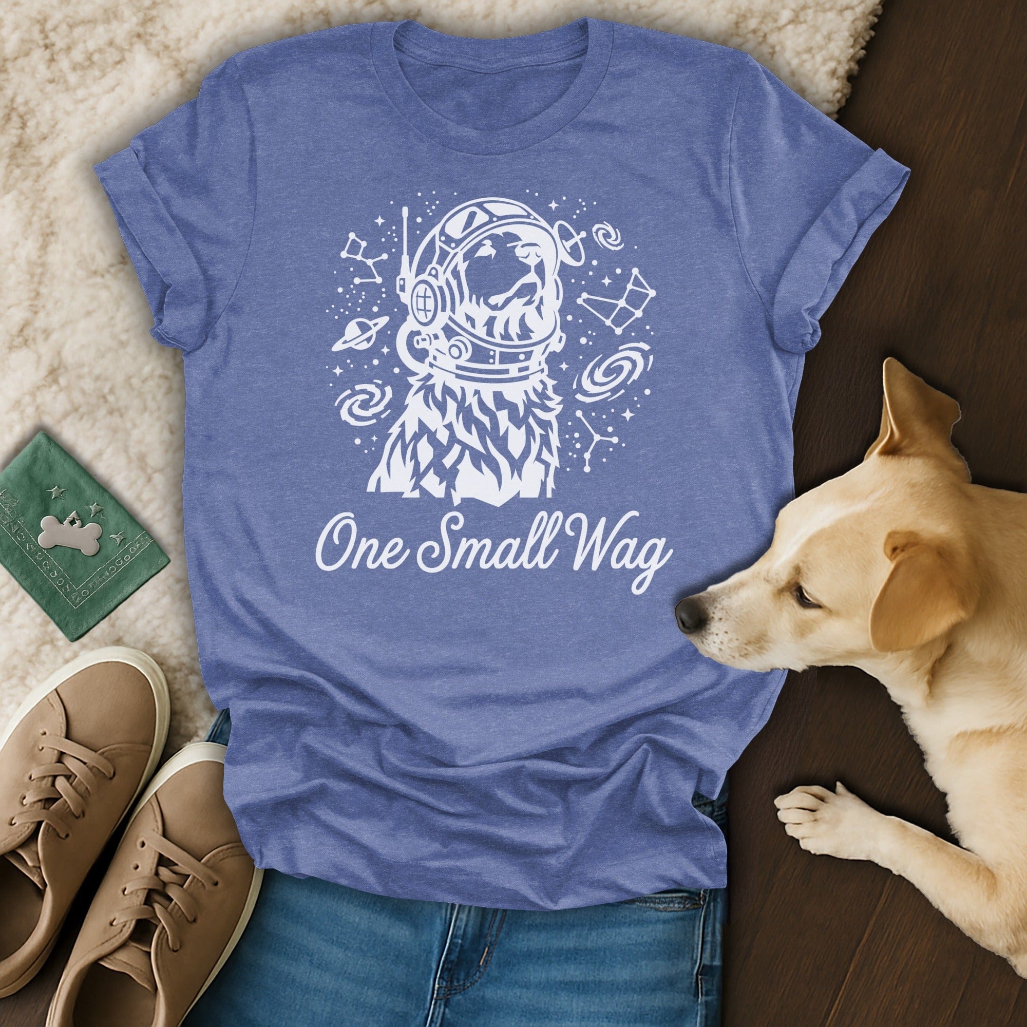 Astronaut Dog Space Design One Small Wag Indigo product type
T-shirt, Astronaut Dog, Space Design, One Small Wag, Dog Lover Gift, Pet Apparel, Galaxy Print, Cosmic Canine, Cute Dog Tee, Unique Graphic, Indigo Blue, Animal Theme, Outer Space, Sci-Fi Shirt, Dog In Helmet, Stars Planets, Fun Shirt, Casual Wear, Graphic Tee, Dog Dad Mom