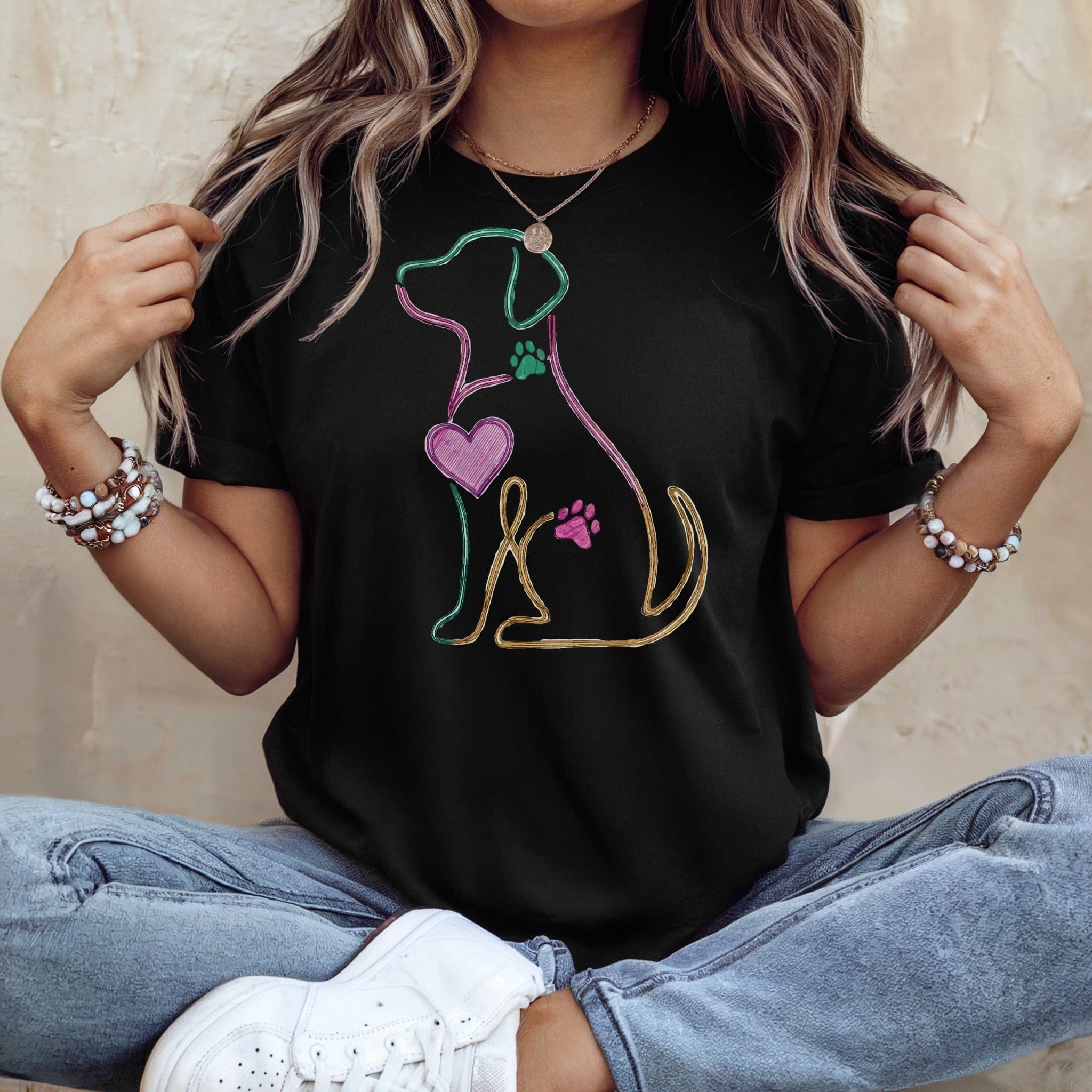Neon Dog Outline Heart Paw Print Black product type
dog
pet
animal
paw print
heart
neon design
colorful print
graphic shirt
dog lover gift
pet owner
unique design
cute dog
puppy love
animal rescue
fashion shirt
black tee
abstract dog
vibrant print
canine art
trendy top