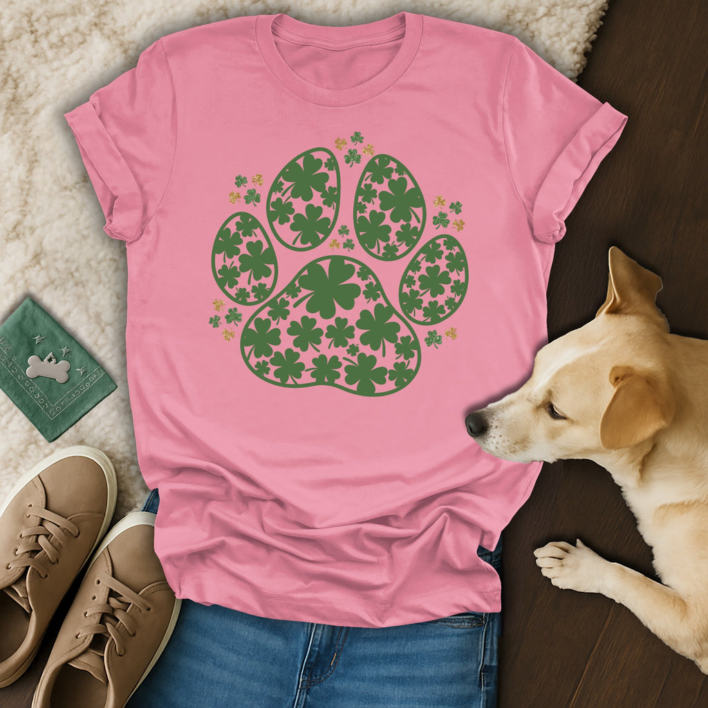 Pink Tee with Clover Paw Print Desirable T-shirt