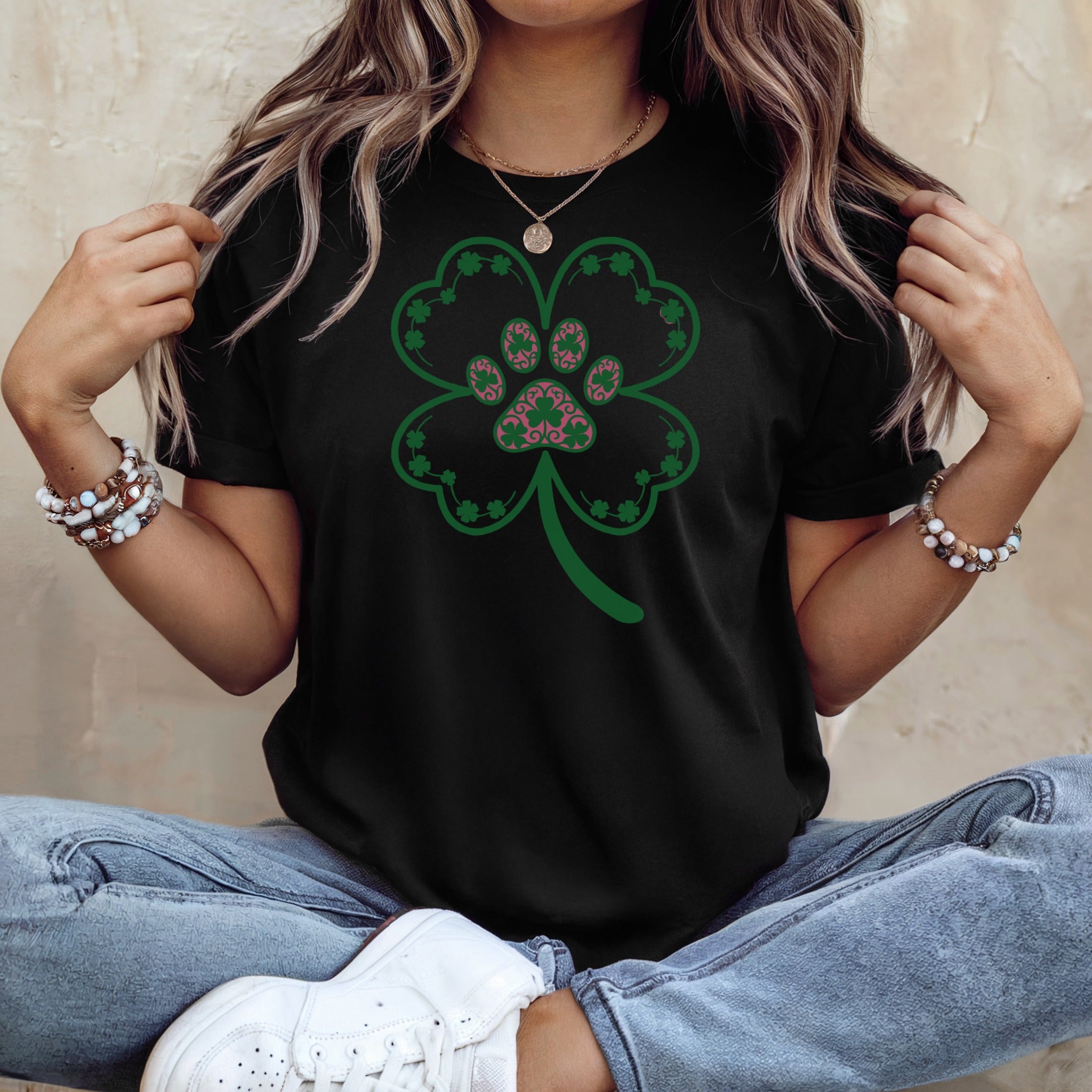 Shamrock and Paw Print Graphic Women's Shirt