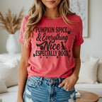 T-shirt with "Pumpkin Spice & Everything Nice Especially Dogs" text and dog silhouette.
