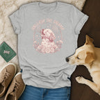 Grey t-shirt with pink dog graphic and "Unleash the Drama" text.