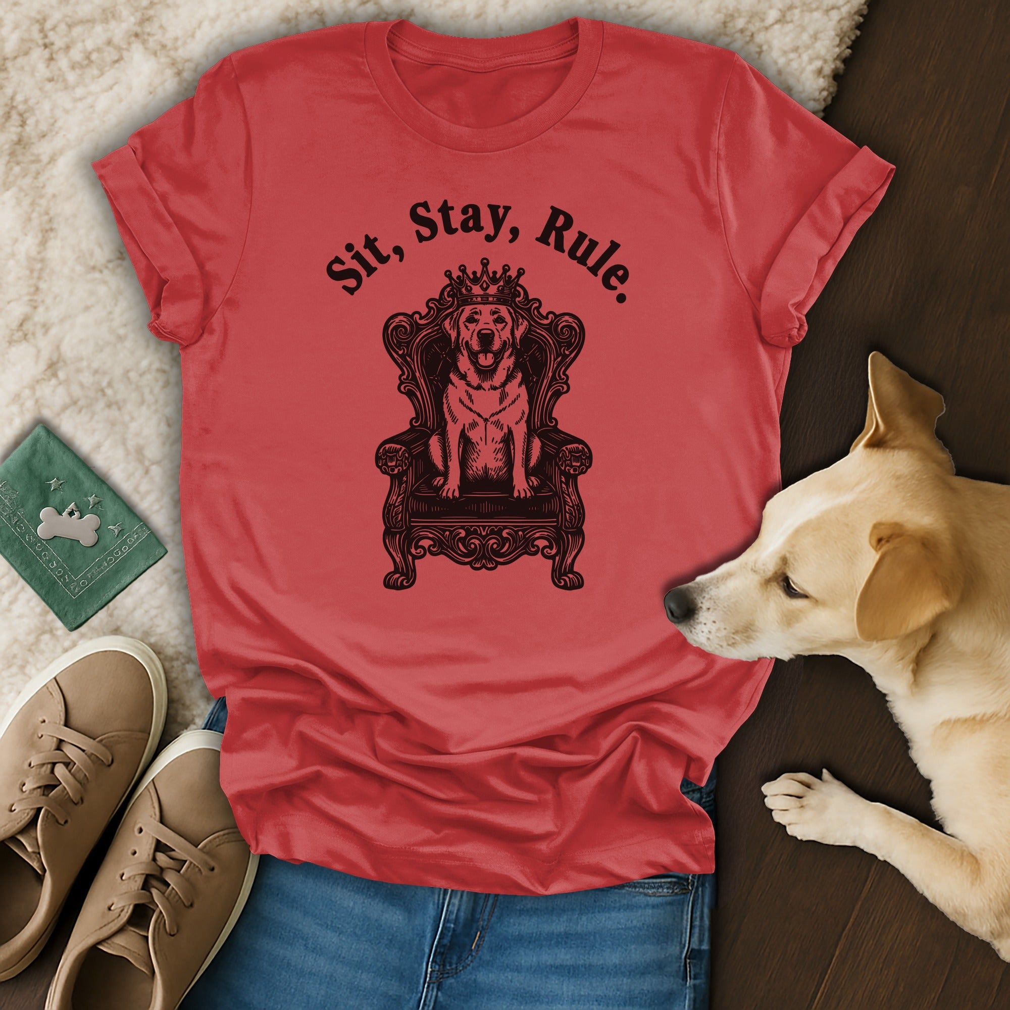 Sit Stay Rule Dog Throne Graphic Tee Shirt