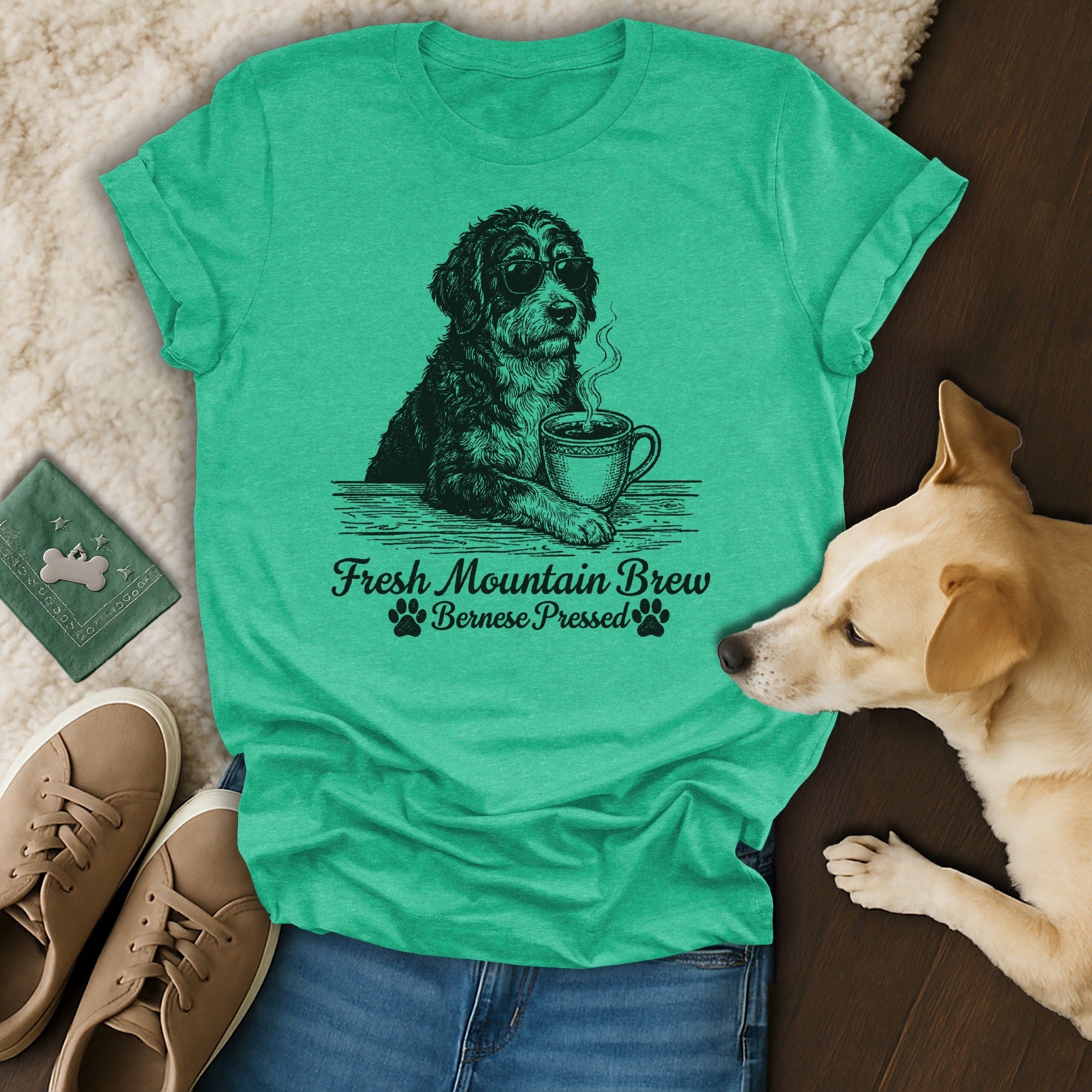 Fresh Mountain Brew Bernese Pressed Dog Coffee Sunglasses product type
Dog
Bernese
Coffee
Sunglasses
Mountain
Brew
Animal
Pet
Funny
Graphic
Design
Unique
Gift
Dog Lover
Bernese Mountain Dog
Bernedoodle
Teal Shirt
Green Tee
Cute Dog
Coffee Lover